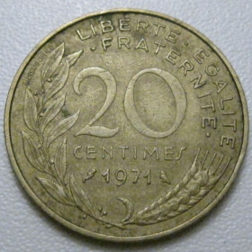 Франція Франция ^/--/^ Франція 20 сантимів 1971 року 42050 ^_^^^ Франция 20 сантимов 1971 года 42050 - фото фото фото