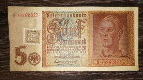 Німеччина Германия ^/--/^ DDR НДР ГДР 5 марок 1942 1948 з маркою. Окупація оккупация СССР. 8 цифр в №. Тип ВЗ №1. ^_^^^ DDR ГДР 5 марок 1942 1948 с маркой. Оккупация оккупация СССР. 8 цифр в No. Тип ВЗ No /--/ 1. - фото фото фото