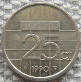 Нідерланди Нидерланды ^/--/^ Нидерланды 25 центов 1990 года 12681 ^_^^^ Нідерланди 25 центів 1990 року 12681 - фото фото фото