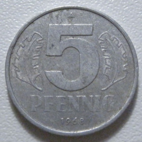 НДР, ФРН ГДР, ФРГ ^/--/^ Німеччина - НДР 5 пфенігів 1968 року 43340 ^_^^^ Германия - ГДР 5 пфеннигов 1968 года 43340 - фото фото фото