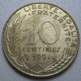 Франція Франция ^/--/^ Франція 10 сантимів 1997 року 42035 ^_^^^ Франция 10 сантимов 1997 года 42035 - фото фото фото
