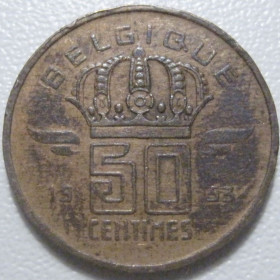 Бельгія Бельгия ^/--/^ Бельгія 50 сантимів 1953 року Belgique 42409 ^_^^^ Бельгия 50 сантимов 1953 года Belgique 42409 - фото фото фото