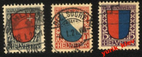 Швейцарія Швейцария ^/--/^ Швейцария -Гербы- 1920 /--/ г. № 152‑154	 серия гашеная ^_^^^ Швейцарія - Герби - 1920 /--/ р. No 152-154 серія гашена - фото фото фото