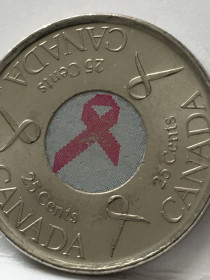 Канада Канада ^/--/^ Канада 2006 р 25 центів «Боротьба з раком» Рожева стрічка. ^_^^^ Канада 2006 г. 25 центов «Борьба с раком» Розовая лента. - фото фото фото