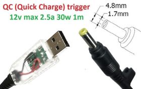 Інше Другое ^/--/^ Кабель-переходник триггер QC (Quick Charge) 12 /--/ v USB Type-A (max 2.5 /--/ a, 30 /--/ w) на 4.8 /--/ x /--/ 1.7 /--/ mm 1.2 /--/ m з USB T - фото фото фото