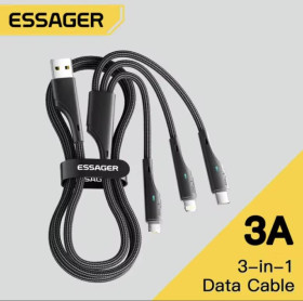 Зарядні пристрої Зарядные устройства ^/--/^ Кабель Essager 3 в 1 USB  Type-C / Lightning / Micro USB, 3 /--/ A, швидка зарядка, нейлоновий ^_^^^ Кабель Essager 3 в 1 USB Type-C / Lightning / Micro USB, 3 /--/ A, быстрая зарядка, нейлоновый - фото фото фото