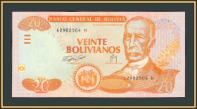 Болівія Боливия ^/--/^ Боливия 20 боливиано 1986  (2007) P-234 UNC ^_^^^ Болівія 1986 (2007) P-234 UNC - фото фото фото