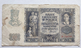 Польща Польша ^/--/^ Банкнота 20 Злотых 1940 г Польша ^_^^^ Банкнота 20 Злотих 1940 Польща - фото фото фото