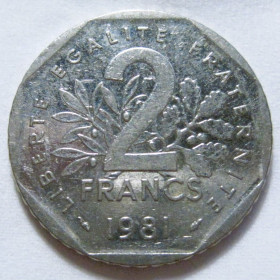 Франція Франция ^/--/^ Франція 2 франка 1981 року #6 /--/ П /--/ 1474 ^_^^^ Франция 2 франка 1981 года #6 /--/ П /--/ 1474 - фото фото фото