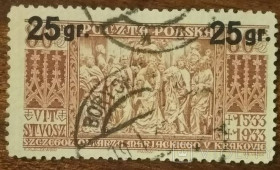 Польща Польша ^/--/^ Польша 400 лет со дня смерти Вита Ствоша, 1447-1533 гг.1933 с надпечаткой ^_^^^ Польща 400 років від дня смерті Віта Ствоша, 1447-1533 рр.1933 з надпечаткою - фото фото фото
