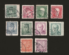 Чехословаччина Чехословакия ^/--/^ Чехословакия 1937–1938 Стандартные марки с портретами + гербы, 10 шт., гашёные ^_^^^ Чехословаччина 1937-1938 Стандартні марки з портретами + герби, 10 шт., гашені - фото фото фото