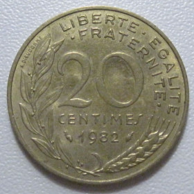 Франція Франция ^/--/^ Франція 20 сантимів 1982 року 43605 ^_^^^ Франция 20 сантимов 1982 года 43605 - фото фото фото