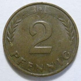 НДР, ФРН ГДР, ФРГ ^/--/^ Німеччина 2 пфеніга 1964 року G 41321 ^_^^^ Германия 2 пфеннига 1964 года G 41321 - фото фото фото