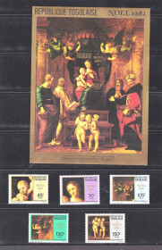 Мистецтво Искусство ^/--/^ Искусство . Того 1982 г  MNH  - блок + марки - Рафаэль ^_^^^ Того 1982 р MNH - блок + марки - Рафаель - фото фото фото