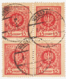 Польща Польша ^/--/^ Польша 1924 г №  171 гашеная кварт блок ^_^^^ Польща 1924 р. No 171 гашена кварт блок - фото фото фото