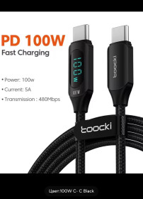 Кабелі Кабели ^/--/^ Кабель Toocki Fast Charge Cable Type-C for Type-C PD 100 /--/ W с дисплеем 1 /--/ м    (Black) ^_^^^ Кабель Toocki Fast Charge Cable Type-C for Type-C PD 100 /--/ W з дисплеєм 1 /--/ м (Black) - фото фото фото
