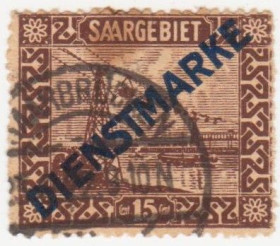 Веймарська республіка Веймарская республика ^/--/^ Германия      ( Саар)   1922  г. № 4 гашеная ^_^^^ Німеччина ( Саар) 1922 р. No 4 гашена - фото фото фото