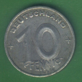 НДР, ФРН ГДР, ФРГ ^/--/^ Германия - ГДР 10 пфеннигов, 1948 г. ^_^^^ Німеччина - НДР 10 пфенігів, 1948 р. - фото фото фото
