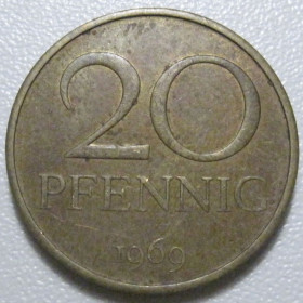 НДР, ФРН ГДР, ФРГ ^/--/^ Німеччина - НДР 20 пфенігів 1969 року 43388 ^_^^^ Германия - ГДР 20 пфеннигов 1969 года 43388 - фото фото фото