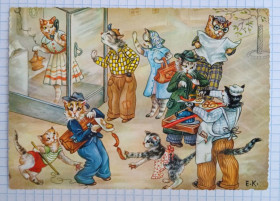 Іноземні Иностранные ^/--/^ Поштова картка Веселі Котики 1970-ті Зах. Німеччина eK /--/ 04 ^_^^^ Почтовая карточка Веселые Котики 1970-е Зап. Германия eK /--/ 03 - фото фото фото