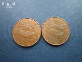 Греція Греция ^/--/^ 2 монети 5 євроцентів Греція 2002 з літерою F та без букв одним лотом ^_^^^ 2 монеты 2 евроцента Греция 2002 с буквой F и без букв одним лотом - фото фото фото