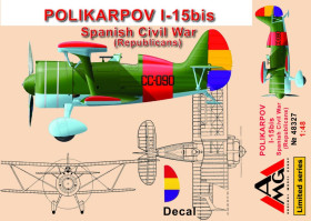 : : ^/--/^ AMG 48327 Поликарпов И-15 бис ВВС Испании  (республиканцы), 1/48 масштаб ^_^^^ AMG 48327 Полікарпов І-15 біс ВПС Іспанії (республіканці), 1/48 масштаб - фото фото фото