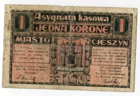 Польща Польша ^/--/^ 1 корона (м. Цєшин) 1919 р. ^_^^^ 1 корона (г. Цешин) 1919 г. - фото фото фото