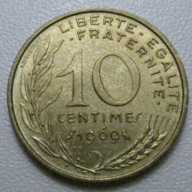 Франція Франция ^/--/^ Франція 10 сантимів 1969 року 41995 ^_^^^ Франция 10 сантимов 1969 года 41995 - фото фото фото