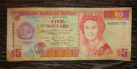 Карибський басейн Карибский бассейн ^/--/^ BELIZE Белиз 5 долларов 1 мая 1990 ^_^^^ BELIZE Беліз 5 доларів 1 травня 1990 - фото фото фото
