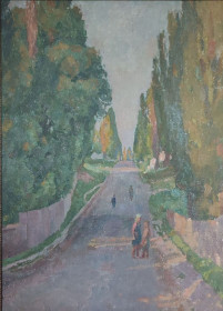 Картини, Гравюри, Живопис та Графіка Картины, Гравюры, Живопись и Графика ^/--/^ Трохименко Карпо, ‘‘По дорозі...’’, 1953 р., р-р 70 /--/ х /--/ 49, полотно, олія ^_^^^ Трохименко Карпо, ‘‘По дороге...', 1953 г., р-р 70 /--/ х /--/ 49, полотно, масло - фото фото фото