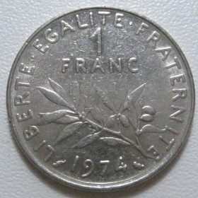 Франція Франция ^/--/^ Франція 1 франк 1974 року 43706 ^_^^^ Франция 1 франк 1974 года 43706 - фото фото фото