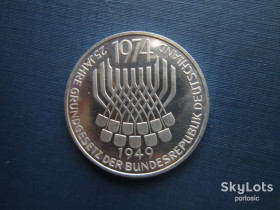 НДР, ФРН ГДР, ФРГ ^/--/^ Монета 5 марок Німеччина ФРН 1974 F 25 років конституції срібло ^_^^^ Монета 5 марок Германия ФРГ 1974 F 25 лет конституции серебро - фото фото фото