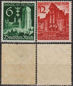 Третій Рейх (-) Третий Рейх (-) ^/--/^ 1939 - Рейх - Гданськ - німецький Mi.714-15 * ^_^^^ 1939 - Рейх - Гданьск - немецкий Mi.714-15* - фото фото фото