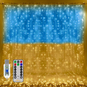 Гірлянди, освітлення Гирлянды, освещение ^/--/^ Новорічна гірлянда “Прапор України” штора роса 3*3 /--/ м від USB з пультом SFK-10 ^_^^^ Новогодняя гирлянда "Флаг Украины" штора роса 3*3 /--/ м от USB с пультом SFK-10 - фото фото фото