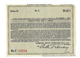 США США ^/--/^ Купон 22,5 цента США Нью-Йорк 1922, 1925, 1928. № 35024 ^_^^^ Купон 22,5 цента США Нью-Йорк 1922, 1925, 1928. No 35024 - фото фото фото
