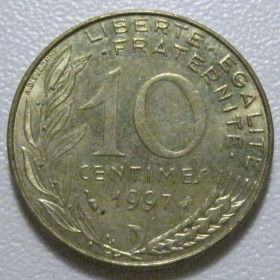 Франція Франция ^/--/^ Франція 10 сантимів 1997 року 1426 ^_^^^ Франция 10 сантимов 1997 года 1426 - фото фото фото