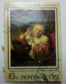 СРСР - СССР - ^/--/^ СССР 1973 Рембрандт, молодая женщина, гашеная ^_^^^ 1973 — Рембрандт, молода жінка, гашена - фото фото фото