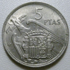Іспанія Испания ^/--/^ Іспанія 5 песет 1957  (1967) року 41730 ^_^^^ Испания 5 песет 1957 (1967) года 41730 - фото фото фото