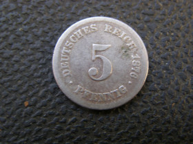 Німецька імперія (-) Германская империя (-) ^/--/^ 5 пфенингов 1876 г F ^_^^^ 5 пфенінгів 1876 F - фото фото фото