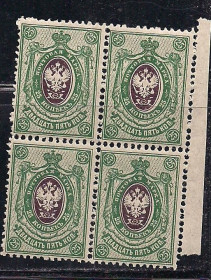 Росія до  року Россия до  года ^/--/^ Россия**, 1908 г., распродажа коллекции, стандарт, марка № 104   (1) в кварт блоке ^_^^^ Росія**, 1908 р., розпродаж колекції, стандарт, марка No 104 (1) в кварт блоці - фото фото фото