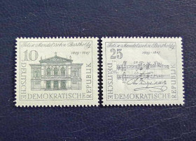 НДР, ФРН ГДР, ФРГ ^/--/^ Серія поштових марок Німеччина НДР &amp;quot; 150 р з народження Фелікса Мендельсона-Бартольді &amp;quot; 1959 рік ** ^_^^^ Серия почтовых марок Германия ГДР &amp;quot; 150 г с рождения Феликса Мендельсона-Бартольди &amp;quot; 1959 год ** - фото фото фото