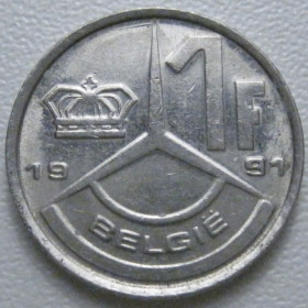 Бельгія Бельгия ^/--/^ Бельгія 1 франк 1991 року Belgie 42776 ^_^^^ Бельгия 1 франк 1991 года Belgie 42776 - фото фото фото