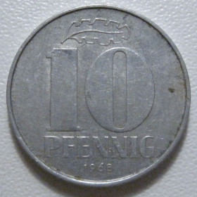 НДР, ФРН ГДР, ФРГ ^/--/^ Німеччина - НДР 10 пфенігів 1968 року 43379 ^_^^^ Германия - ГДР 10 пфеннигов 1968 года 43379 - фото фото фото