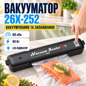 Комплектуючі для кухоної техніки Комплектующие для кухонной техники ^/--/^ Вакуумный упаковщик продуктов Vacuum Sealer S 26 /--/ X-252 Черный ^_^^^ Вакуумний пакувальник продуктів Vacuum Sealer S 26 /--/ X-252 Чорний - фото фото фото