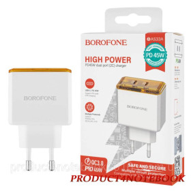 Зарядні пристрої Зарядные устройства ^/--/^ Зарядное устройство BOROFONE BAS /--/ 33 /--/ A, 2 /--/ USB-C, PD/QC /--/ 45 /--/ W, white (6941991110719) ^_^^^ Зарядний пристрій BOROFONE BAS /--/ 33 /--/ A, 2 /--/ USB-C, PD/QC /--/ 45 /--/ W, white (6941991110719) - фото фото фото