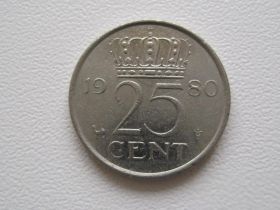 Нідерланди Нидерланды ^/--/^ Нидерланды 25 центов 1980 года 23312 ^_^^^ Нідерланди 25 центів 1980 року 23312 - фото фото фото