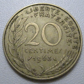Франція Франция ^/--/^ Франція 20 сантимів 1963 року 42040 ^_^^^ Франция 20 сантимов 1963 года 42040 - фото фото фото