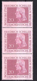 Історія та особистості История и личности ^/--/^ ZM ГДР 1959 г MNH - сцепка 3 марки - Шиллер ^_^^^ ZM НДР 1959 MNH - зчіпка 3 марки - Шиллер - фото фото фото