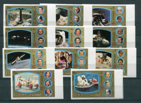 Освоєння космосу Освоение космоса ^/--/^ Фуджейра  Fujeira Space Retrospective of eleven Apollo flights MI 1344-1354 B MNH Цена за одну серию ^_^^^ Фуджейра Fujeira Space Retrospective of eleven Apollo flights MI 1344-1354 B MNH Ціна за одну серію - фото фото фото
