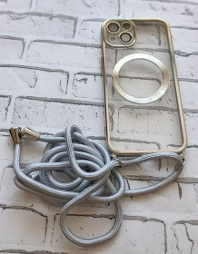 Чохли, бампера Чехлы, бампера ^/--/^ Прозорий чохол для iPhone 13 з MagSafe, захистом лінз та ремінцем на шию  (Silver) — Силіконовий кейс із шнурком ^_^^^ Прозрачный чехол для iPhone 13 с MagSafe, защитой линз и реминцем на шею (Silver) — Силиконовый кейс с шнурком - фото фото фото